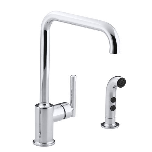 Kohler K-7508-CP Single Handle Kitchen Faucet with Side Spray From The Purist Collection - Polished Chrome
