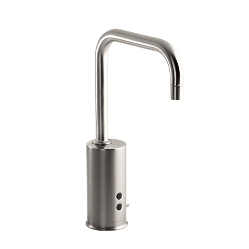 Kohler K-7519-VS Gooseneck Touchless Hybrid Energy Cell Powered Lavatory Faucet with Insight Technology, Temperature Mixer - Vibrant Stainless