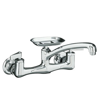 Kohler K-7855-4 Clearwater Two-Handle Wall Mount Kitchen Faucet - Polished Chrome