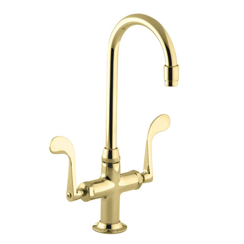 Kohler K-8761-PB Essex Entertainment Sink Faucet w/Wristblade Handles - Polished Brass