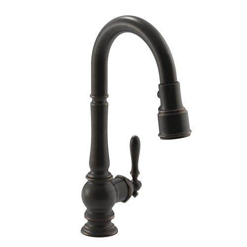 Kohler K-99261-2BZ Artifacts 16 in Pulldown Spout and Turned Lever Handle - Oil Rubbed Bronze
