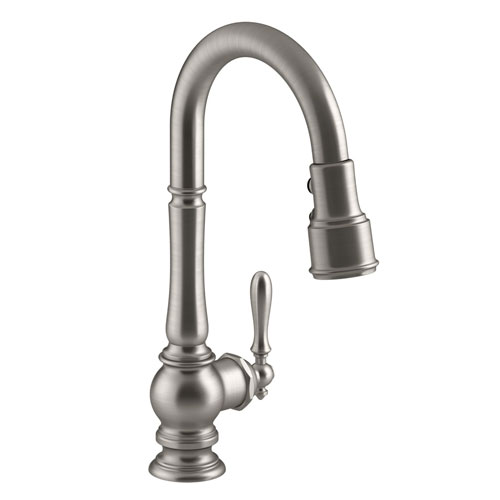 Kohler K-99261-VS Artifacts 16 in Pulldown Spout and Turned Lever Handle - Vibrant Stainless