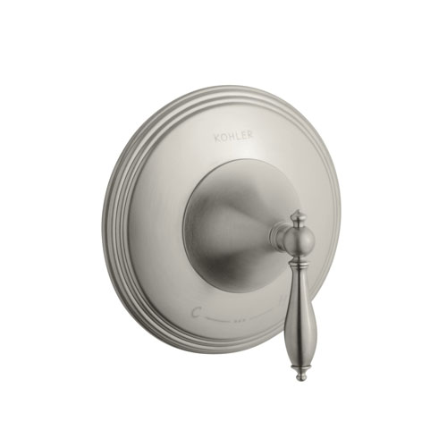 Kohler K-T10301-4M-BN Finial Traditional Thermostatic Valve Trim with Lever Handle and Polished Accents - Brushed Nickel (Valve Not Included)
