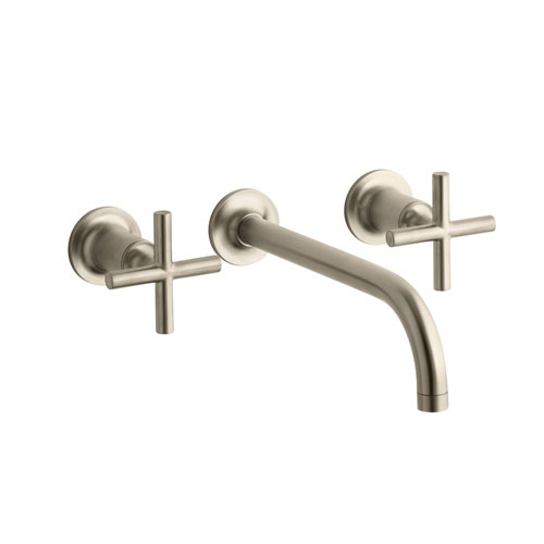 Kohler K-T14414-3-BV Purist Two Handle Wall Mount Lavatory Faucet Trim with 9 in, 90-degree Angle Spout and Cross Handles - Brushed Bronze