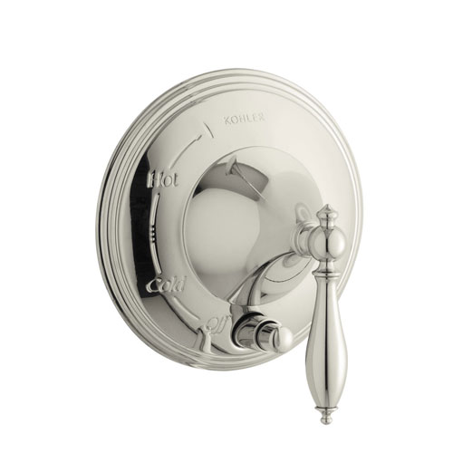 Kohler K-T512-4M-SN Finial Traditional Pressure-balancing Valve Trim with Lever Handle and Polished Finish Accents - Polished Nickel