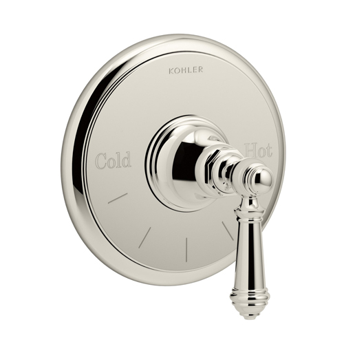 Kohler K-T72769-4-SN Artifacts Thermostatic Valve Trim with Lever Handle - Polished Nickel