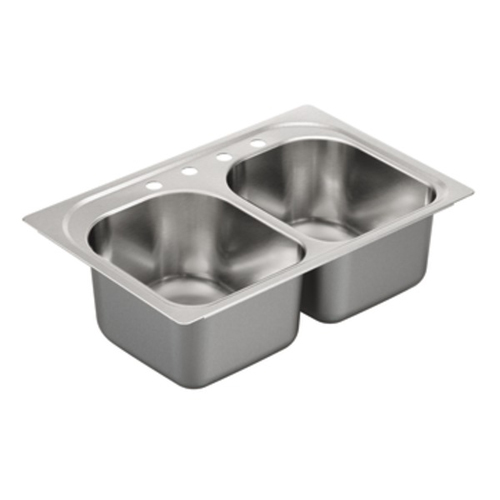 Moen G182574 1800 Series 18 Gauge 4 Hole Double Bowl Drop in Kitchen Sink - Stainless Steel