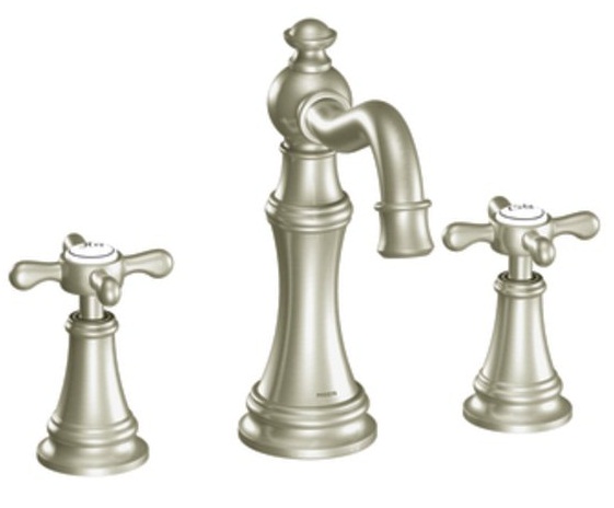 Moen TS42114BN Weymouth Lavatory Widespread Faucet with Metal Cross Handles - Brushed Nickel