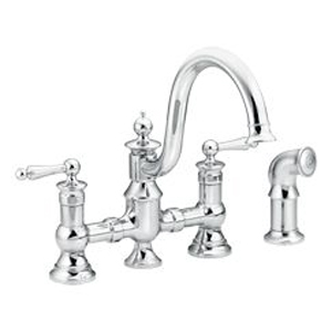 Moen ShowHouse S713 Waterhill Two Handle Kitchen Bridge Faucet with Matching Side Spray Chrome