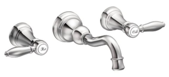 Moen TS42106 Weymouth Two Lever Handle High Arc Wall Mount Lavatory Faucet Trim  - Chrome