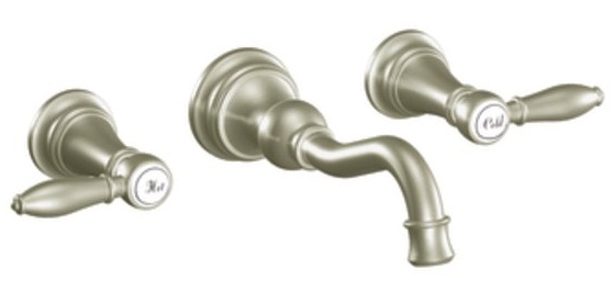 Moen TS42106BN Weymouth Two Lever Handle High Arc Wall Mount Lavatory Faucet Trim -  Brushed Nickel