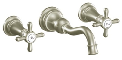 Moen TS42112BN Weymouth Two Cross Handle High Arc Wall Mount Lavatory Faucet Trim - Brushed Nickel