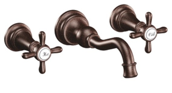Moen TS42112ORB Weymouth Two Cross Handle High Arc Wall Mount Lavatory Faucet Trim - Oil Rubbed Bronze