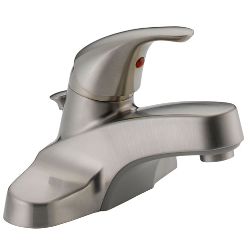 Peerless P136LF-BN Single Lever Handle Centerset Lavatory Faucet with Plastic Pop Up Drain - Brushed Nickel