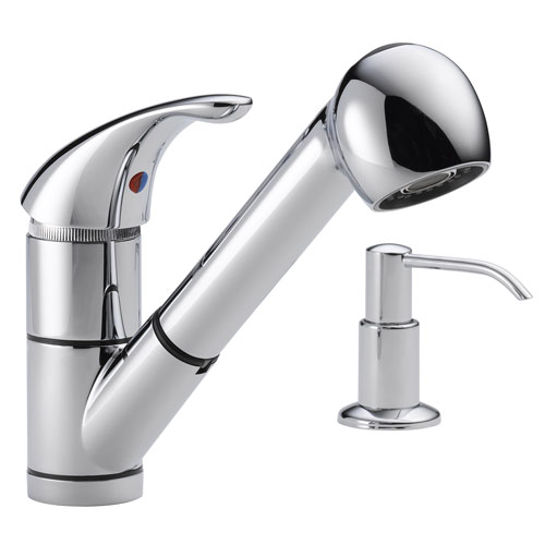Peerless P18550LF-SD Single Handle Pull Out Kitchen Faucet with Soap Dispenser - Chrome