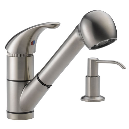 Peerless P18550LF-SSSD Single Handle Pull Out Kitchen Faucet with Soap Dispenser - Stainless Steel