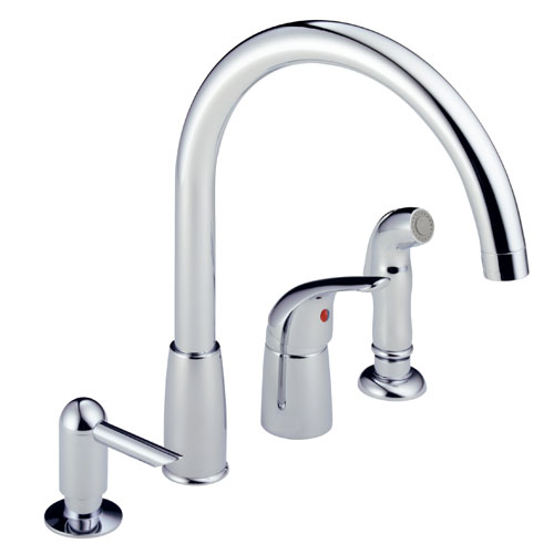 Peerless P188900LF-SD Waterfall Kitchen Faucet with Side Spray & Soap Dispenser - Chrome