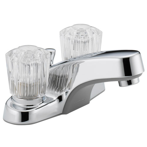 Peerless P245LF Two Acrylic Handle Centerset Lavatory Faucet with Plastic Pop Up Drain - Chrome