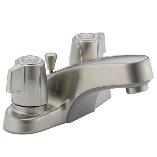 Peerless P246LF-BN-M Two Tea Cup Handle Centerset Lavatory Faucet with Metal Pop Up Drain - Brushed Nickel