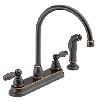 Peerless P299575LF-OB Two Traditional Lever Handle High Arc Kitchen Faucet with Side Spray - Oil Rubbed Bronze