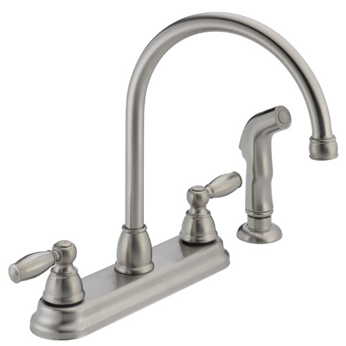 Peerless P299575LF-SS Two Traditional Lever Handle High Arc Kitchen Faucet with Side Spray - Stainless Steel