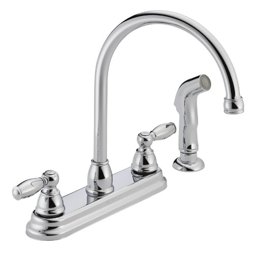 Peerless P299575LF Two Traditional Lever Handle High Arc Kitchen Faucet with Side Spray - Chrome