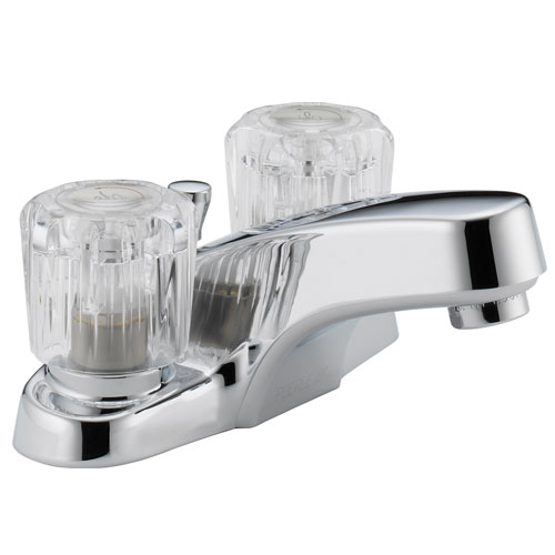 Peerless P299621LF Two Acrylic Handle Centerset Lavatory Faucet with Plastic Pop Up Drain - Chrome