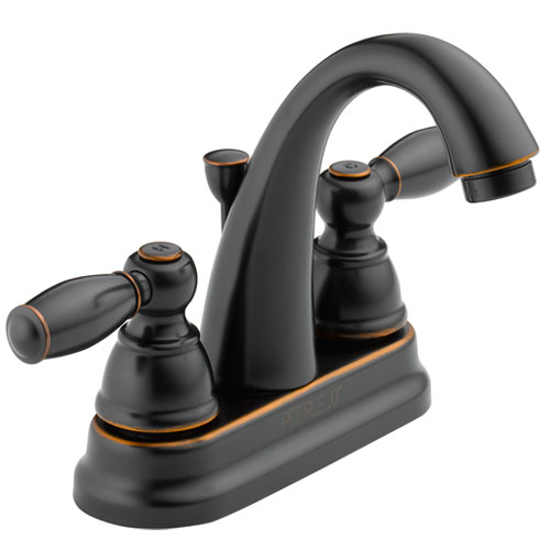 Peerless P299696LF-OB Two Traditional Handle J Spout Centerset Lavatory Faucet - Rubbed Bronze
