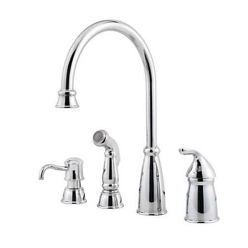 Pfister GT26-4CBC Avalon Single Handle Kitchen Faucet with Matching Side Spray and Soap Dispenser Chrome
