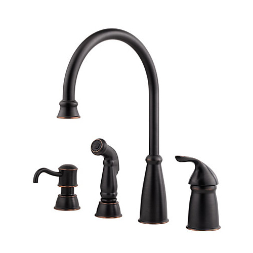 Pfister GT26-4CBY Avalon Single Handle Kitchen Faucet with Matching Side Spray and Soap Dispenser Tuscan Bronze
