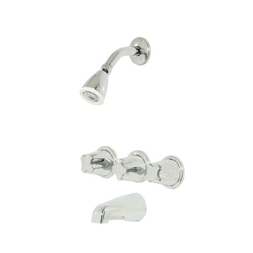 Pfister LG01-3110 3 Handle Tub and Shower Faucet With Metal Knob Handles - Chrome