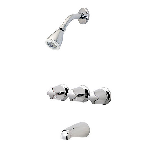 Pfister LG01-3210 3 Handle Tub and Shower Faucet with Metal Knob Handles - Chrome