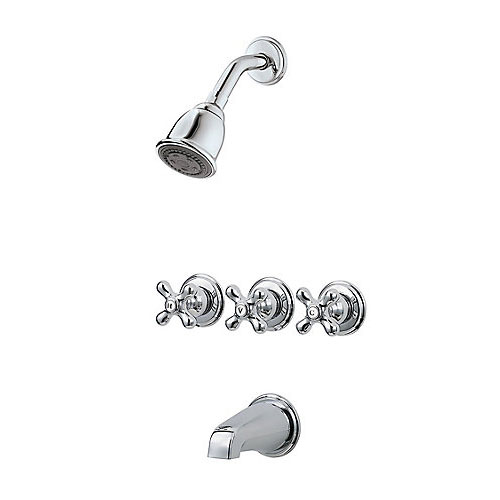 Pfister LG01-8CBC 3 Handle Tub and Shower Faucet with Metal Cross Handles Trim - Chrome