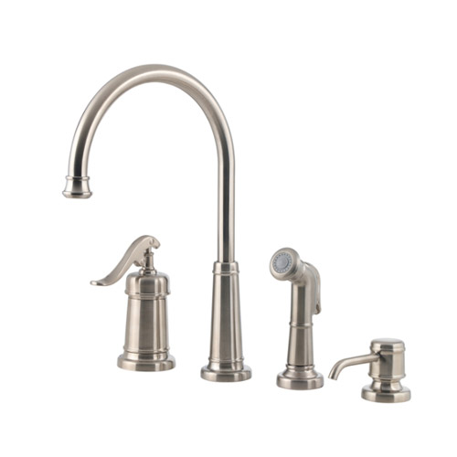 Pfister LG26-4YPK Ashfield 4-Hole Kitchen Faucet with Sidespray and Matching Soap Dispenser - Brushed Nickel