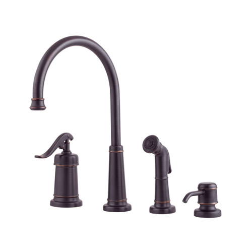 Pfister LG26-4YPY Ashfield 4-Hole Kitchen Faucet with Sidespray and Matching Soap Dispenser - Tuscan Bronze