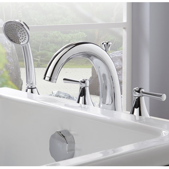 Toto TB210S#CP Silas Double Handle Roman Tub Filler Faucet with Hand Shower and Lever Handles - Polished Chrome