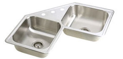 Elkay DE21732-3 Dayton Elite Double Bowl Corner Kitchen Sink - Stainless Steel