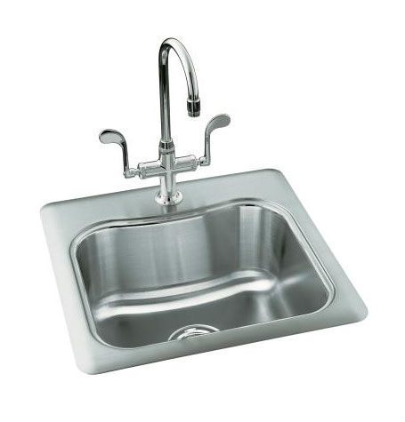 Kohler K-3363-2 Staccato Single-Basin Self-Rimming Entertainment Kitchen Sink With Two-Hole Faucet Punching