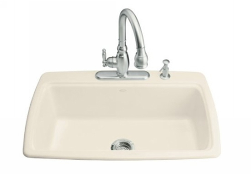 Kohler K-5863-3-47 Cape Dory Self-Rimming Kitchen Sink With 3-Hole Faucet Drilling - Almond (Faucet and Accessories Not Included)