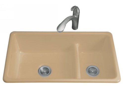 Kohler K-6625-33 Double Basin Smart Divide Cast Iron Kitchen Sink from the Iron/Tones Series - Mexican Sand
