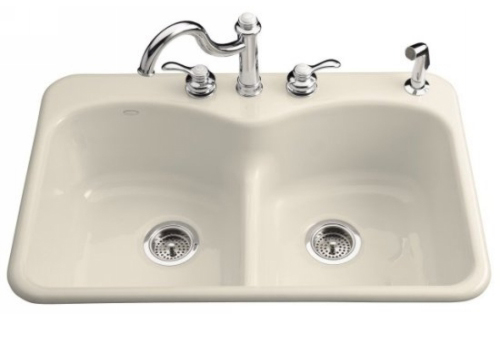 Kohler K-6626-3-47 Langlade Smart Divide Kitchen Sink 3 Hole Faucet Drilling - Almond (Faucet and Accessories Not Included)