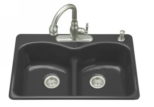 Kohler K-6626-3-7 Langlade Smart Divide Kitchen Sink 3 Hole Faucet Drilling - Black (Faucet and Accessories Not Included)