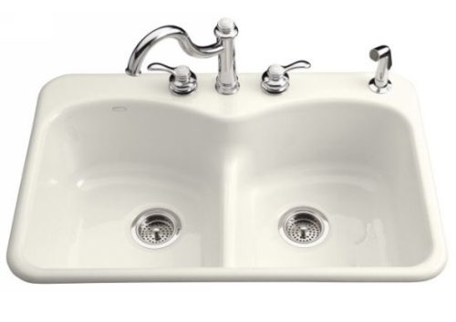 Kohler K-6626-3F-96 Langlade Smart Divide Kitchen Sink - Biscuit (Faucet and Accessories Not Included)