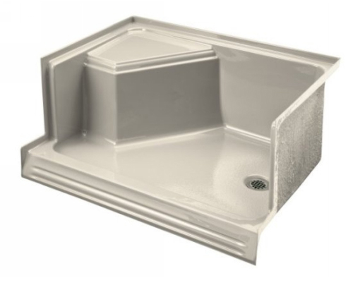 Kohler K-9488-47 Memoirs Shower Receptor With Integral Seat at Left and Drain at Right - Almond
