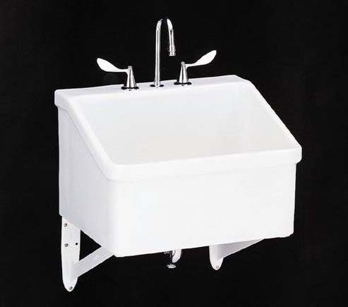 Kohler K-12794-0 Hollister Utility Sink with Three-Hole Faucet Drilling - White (Faucet Not Included)