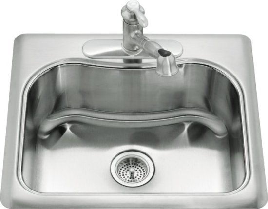 Kohler K-3362-1-NA Staccato Self-Rimming Single Compartment Kitchen Sink - Stainless Steel (Faucet Not Included)