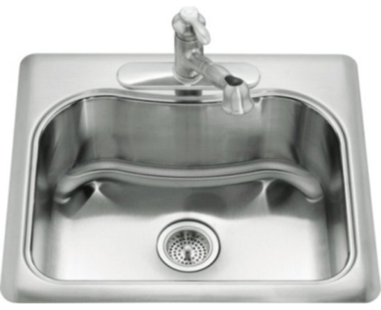 Kohler K-3362-3-NA Staccato Self-Rimming SIngle Compartment Kitchen Sink- 3 Hole Faucet Punching - Stainless Steel (Faucet Not Included)