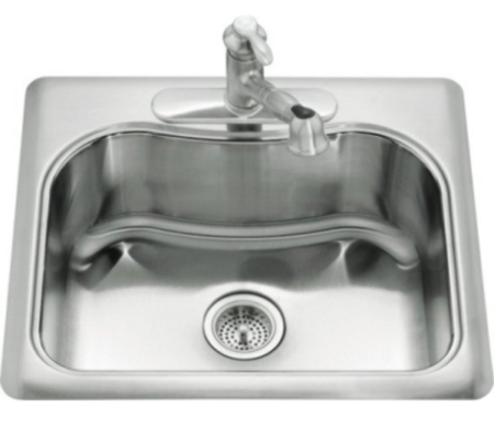 Kohler K-3362-4-NA Staccato Self-Rimming Single Compartment Kitchen Sink- 4 Hole Faucet Drilling - Stainless Steel