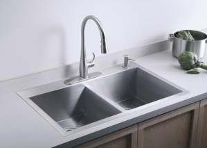 Kohler K-3820-3-NA Double Basin Kitchen Sink with Three Hole Faucet Drilling from the Vault Collection - Stainless Steel