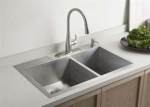 Kohler K-3823-4-NA Double Basin Kitchen Sink with Four-Hole Faucet Drilling from the Vault Series - Stainless Steel